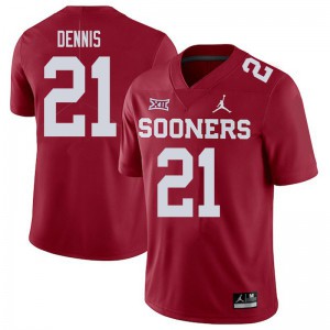 Mens Oklahoma #21 Kendall Dennis Crimson Football Jersey 413685-727