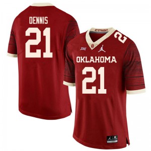 Mens OU Sooners #21 Kendall Dennis Retro Red Throwback Embroidery Jersey 307987-835