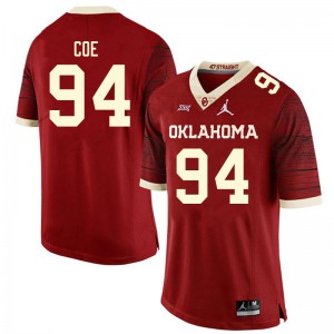 Mens OU #94 Isaiah Coe Retro Red Throwback Official Jersey 296124-756