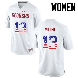 Womens OU Sooners #13 A.D. Miller White USA Flag Fashion Embroidery Jerseys 561849-300