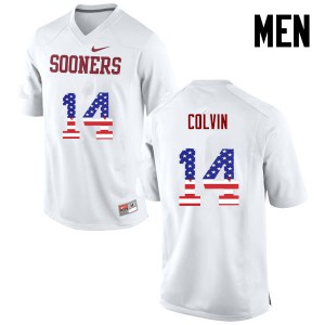 Men OU Sooners #14 Aaron Colvin White USA Flag Fashion Embroidery Jersey 390389-519
