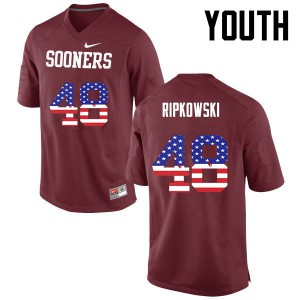 Youth Sooners #48 Aaron Ripkowski Crimson USA Flag Fashion Stitch Jersey 392742-742