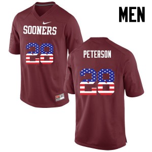 Mens Sooners #28 Adrian Peterson Crimson USA Flag Fashion University Jerseys 852328-897