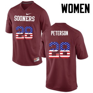 Women's Oklahoma #28 Adrian Peterson Crimson USA Flag Fashion Official Jerseys 542726-830