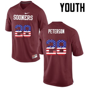 Youth Sooners #28 Adrian Peterson Crimson USA Flag Fashion NCAA Jerseys 698919-864
