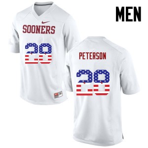 Men's OU Sooners #28 Adrian Peterson White USA Flag Fashion Stitch Jersey 120211-548