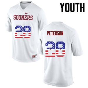Youth OU Sooners #28 Adrian Peterson White USA Flag Fashion University Jersey 318954-275