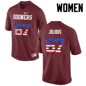 Women Sooners #67 Ashton Julious Crimson USA Flag Fashion Embroidery Jerseys 111873-517