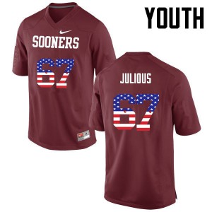 Youth OU Sooners #67 Ashton Julious Crimson USA Flag Fashion Stitched Jerseys 866692-597