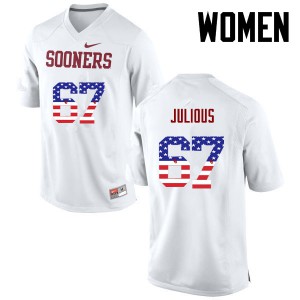 Women's Oklahoma Sooners #67 Ashton Julious White USA Flag Fashion College Jerseys 592321-178
