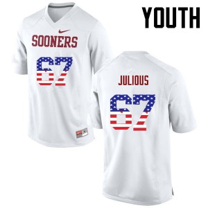 Youth Sooners #67 Ashton Julious White USA Flag Fashion Embroidery Jersey 379351-992
