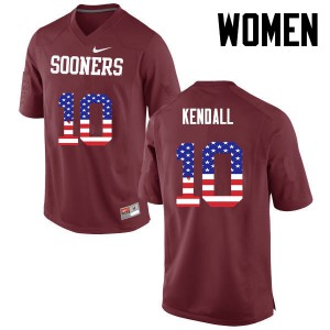 Women's OU Sooners #10 Austin Kendall Crimson USA Flag Fashion College Jersey 604041-805