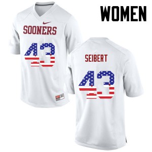 Women's Sooners #43 Austin Seibert White USA Flag Fashion Embroidery Jerseys 987392-533