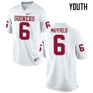 Youth Oklahoma Sooners #6 Baker Mayfield White Game Football Jerseys 486912-614