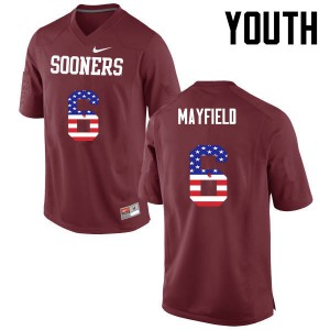 Youth Oklahoma Sooners #6 Baker Mayfield Crimson USA Flag Fashion Stitch Jerseys 664592-779