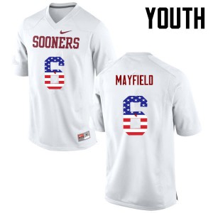 Youth OU Sooners #6 Baker Mayfield White USA Flag Fashion College Jersey 386362-965