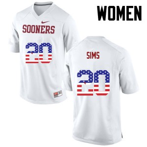 Women's OU Sooners #20 Billy Sims White USA Flag Fashion High School Jersey 480323-835
