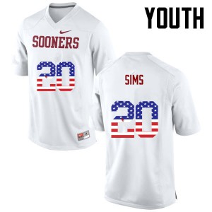 Youth OU Sooners #20 Billy Sims White USA Flag Fashion Football Jersey 460942-650