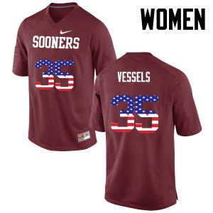 Women's Oklahoma Sooners #35 Billy Vessels Crimson USA Flag Fashion College Jerseys 877406-533