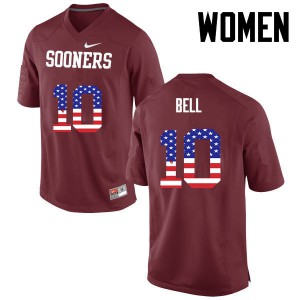 Womens Oklahoma Sooners #10 Blake Bell Crimson USA Flag Fashion Football Jerseys 981121-340