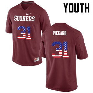 Youth Sooners #31 Braxton Pickard Crimson USA Flag Fashion Stitch Jersey 285561-681