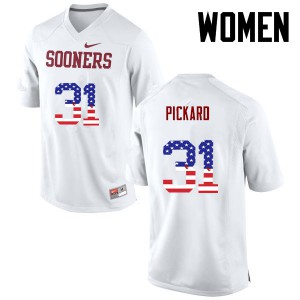 Women Sooners #31 Braxton Pickard White USA Flag Fashion University Jersey 277767-864
