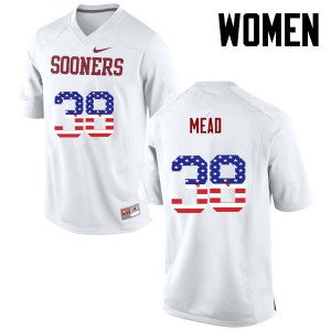 Women's OU Sooners #38 Bryan Mead White USA Flag Fashion Stitched Jerseys 377161-206