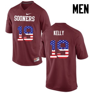 Men's OU #19 Caleb Kelly Crimson USA Flag Fashion Official Jersey 599356-314