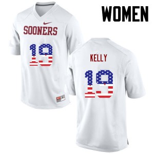 Women OU #19 Caleb Kelly White USA Flag Fashion Football Jersey 111611-134