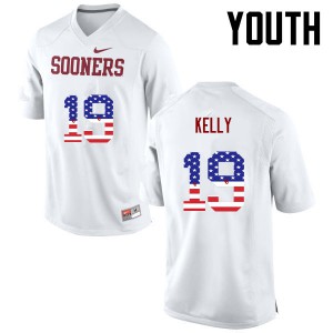 Youth OU #19 Caleb Kelly White USA Flag Fashion Stitch Jerseys 969966-790