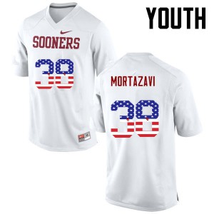 Youth OU Sooners #38 Cameron Mortazavi White USA Flag Fashion Stitch Jersey 717608-269