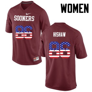 Womens Oklahoma Sooners #86 Carlos Hishaw Crimson USA Flag Fashion Football Jersey 513401-926