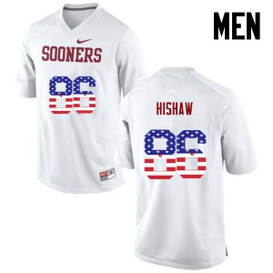 Mens OU Sooners #86 Carlos Hishaw White USA Flag Fashion Official Jerseys 973790-109