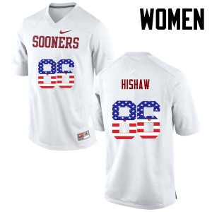 Women Oklahoma Sooners #86 Carlos Hishaw White USA Flag Fashion Football Jerseys 584645-860