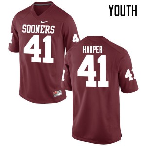 Youth Sooners #41 Casey Harper Crimson Game Stitch Jerseys 501719-425
