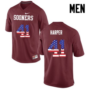 Men Oklahoma Sooners #41 Casey Harper Crimson USA Flag Fashion Embroidery Jersey 478702-836