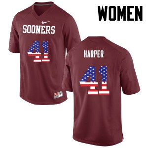 Women's OU Sooners #41 Casey Harper Crimson USA Flag Fashion Player Jersey 205954-159