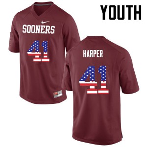 Youth Sooners #41 Casey Harper Crimson USA Flag Fashion High School Jersey 331800-364