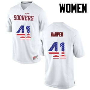 Women's OU Sooners #41 Casey Harper White USA Flag Fashion University Jersey 871965-417