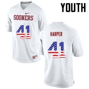 Youth Oklahoma Sooners #41 Casey Harper White USA Flag Fashion Official Jerseys 670425-491