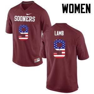 Women's OU Sooners #9 CeeDee Lamb Crimson USA Flag Fashion Football Jersey 188753-933