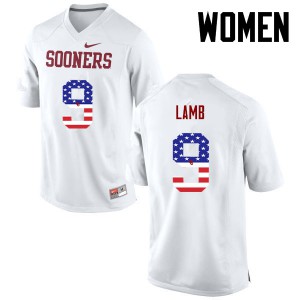 Womens Sooners #9 CeeDee Lamb White USA Flag Fashion High School Jerseys 712211-757