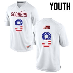 Youth Oklahoma #9 CeeDee Lamb White USA Flag Fashion NCAA Jersey 466979-672