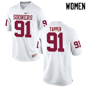 Womens OU Sooners #91 Charles Tapper White Game Football Jersey 568039-118