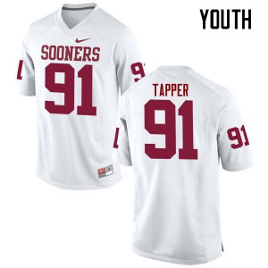 Youth Sooners #91 Charles Tapper White Game Official Jersey 233840-795