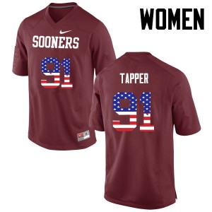 Women's OU Sooners #91 Charles Tapper Crimson USA Flag Fashion College Jersey 493411-951