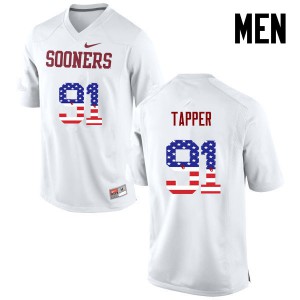 Men's OU Sooners #91 Charles Tapper White USA Flag Fashion NCAA Jersey 169788-625