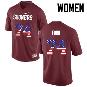 Women's Oklahoma Sooners #74 Cody Ford Crimson USA Flag Fashion NCAA Jerseys 239217-161