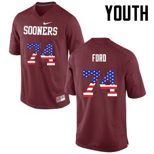 Youth OU Sooners #74 Cody Ford Crimson USA Flag Fashion NCAA Jerseys 690013-561