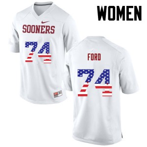 Women's Sooners #74 Cody Ford White USA Flag Fashion Player Jerseys 827891-876